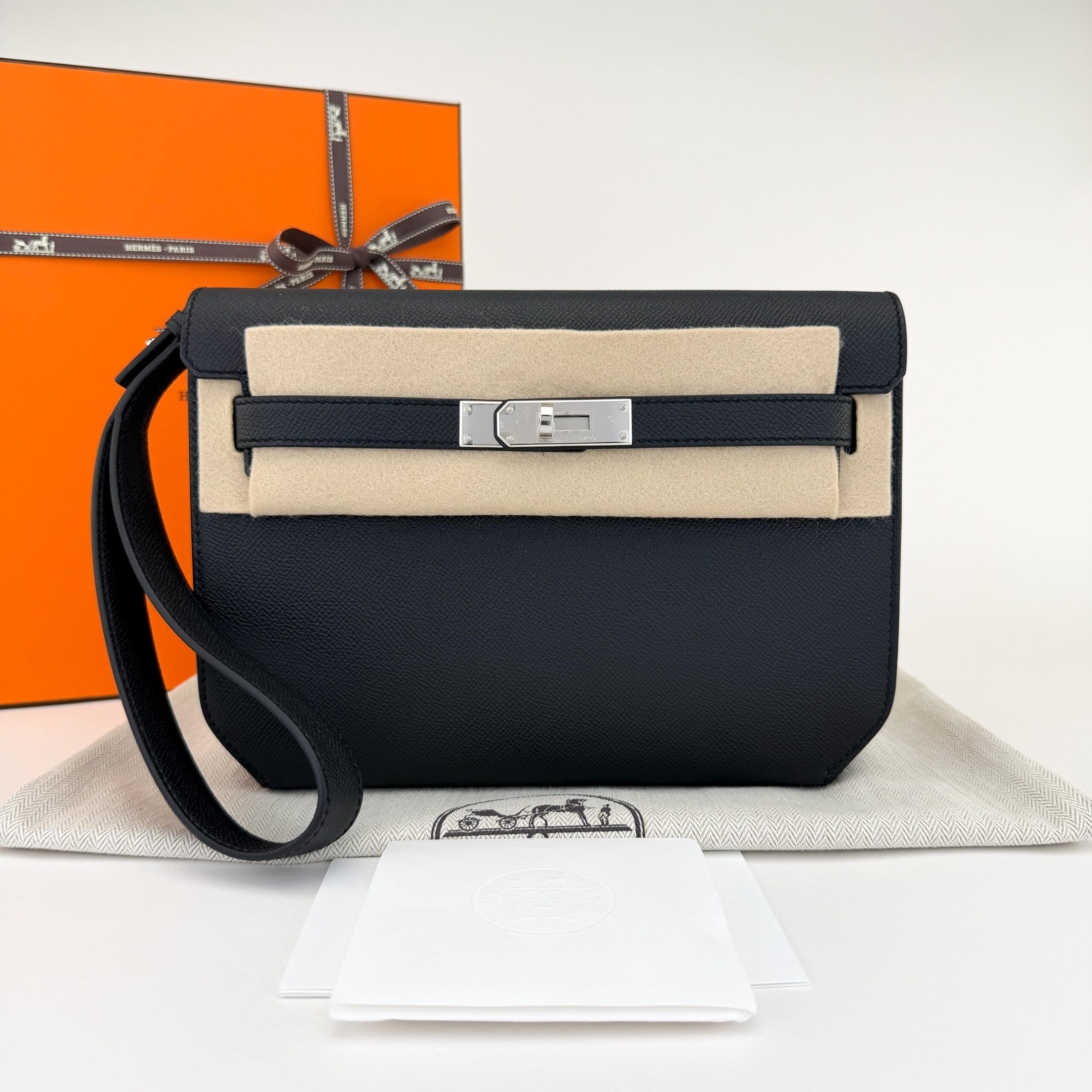 Hermes Kelly Depeches Epsom Black/Noir Palladium Hardware G Stamp Unworn