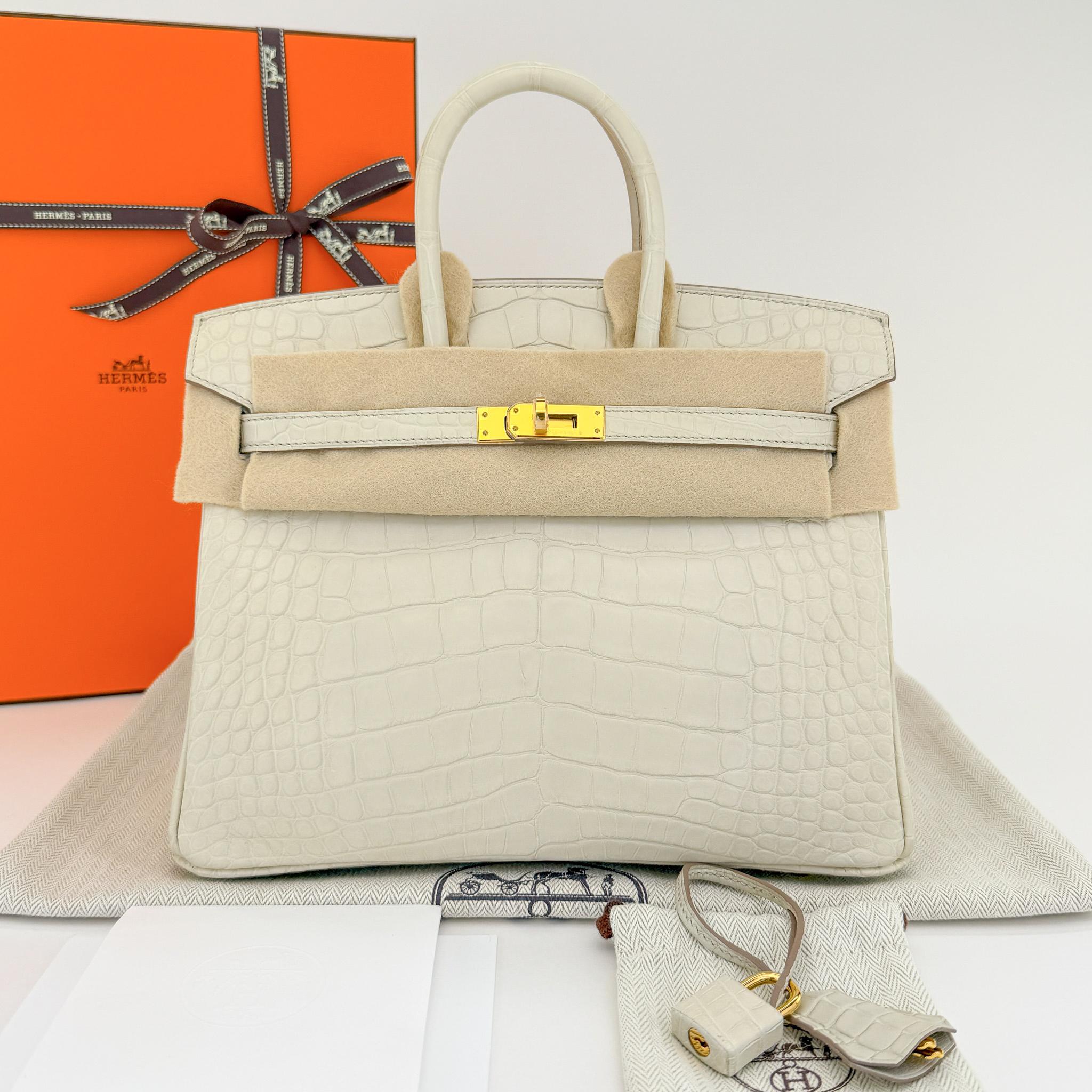 Hermes Birkin 25 Retourne Matte Alligator Beton Gold Hardware U Stamp Unworn