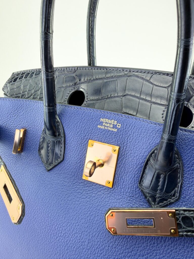 Hermes Birkin 30 Touch Alligator Novillo Blue Saphire/ Marine Rose Gold Hardware