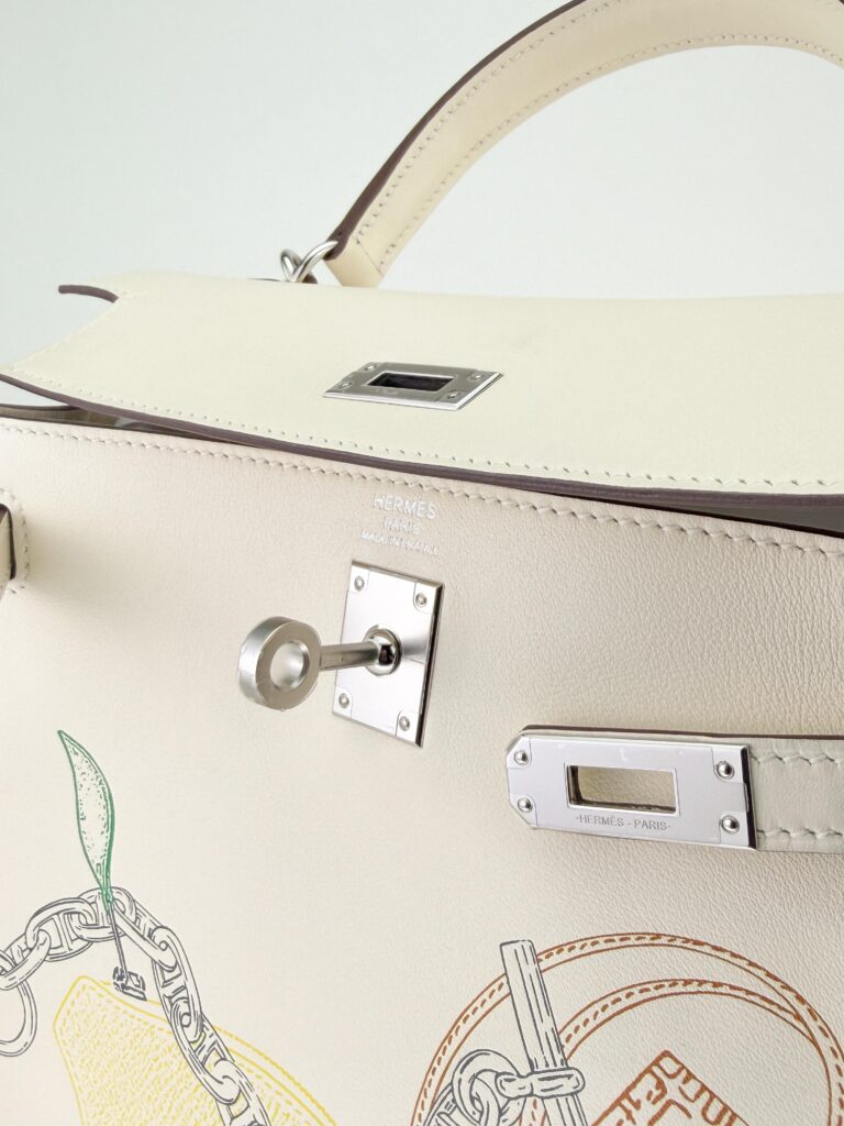 Hermes Kelly 25 Swift In and Out Beton Palladium Hardware Z Stamp Excellent