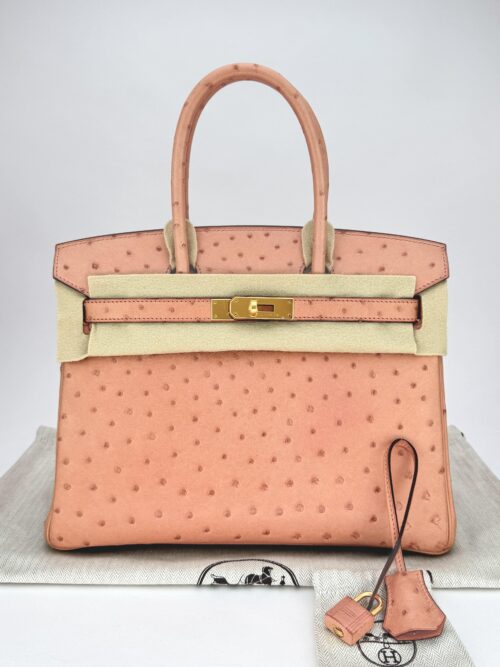 Hermes Birkin 30 Ostrich Terre Cuite Gold Hardware T Stamp Excellent