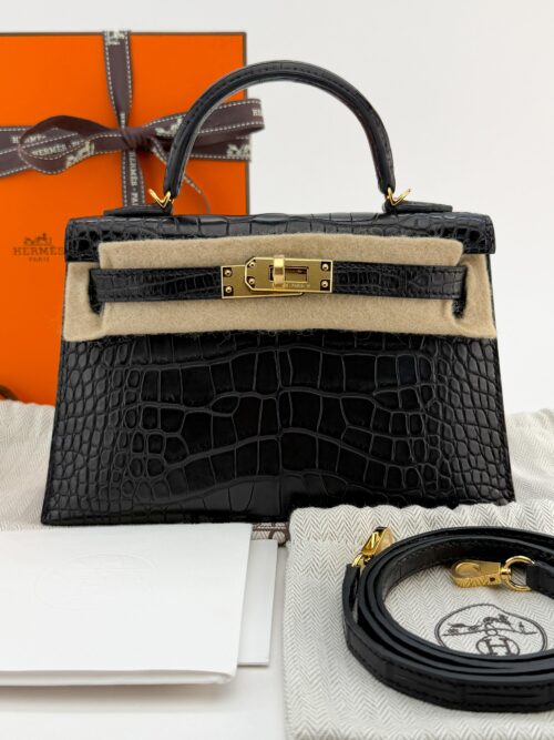 Hermes Mini Kelly 20 Matte Alligator Black Noir Gold Hardware Z Stamp Unworn