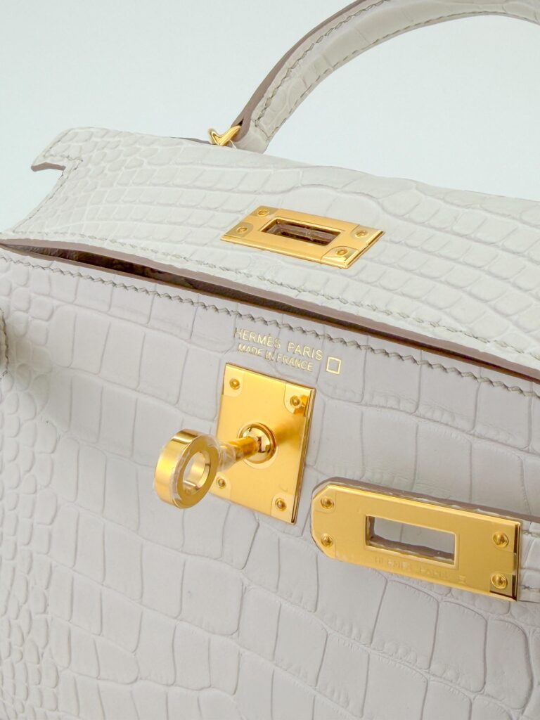Hermes Mini Kelly 20 Matte Alligator Beton Gold Hardware K Stamp Unworn