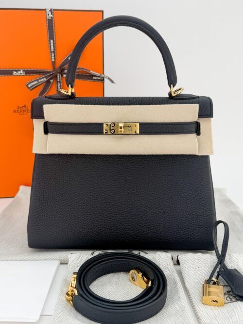 Hermes Kelly 25 Retourne Togo Black Gold Hardware G Stamp Unworn