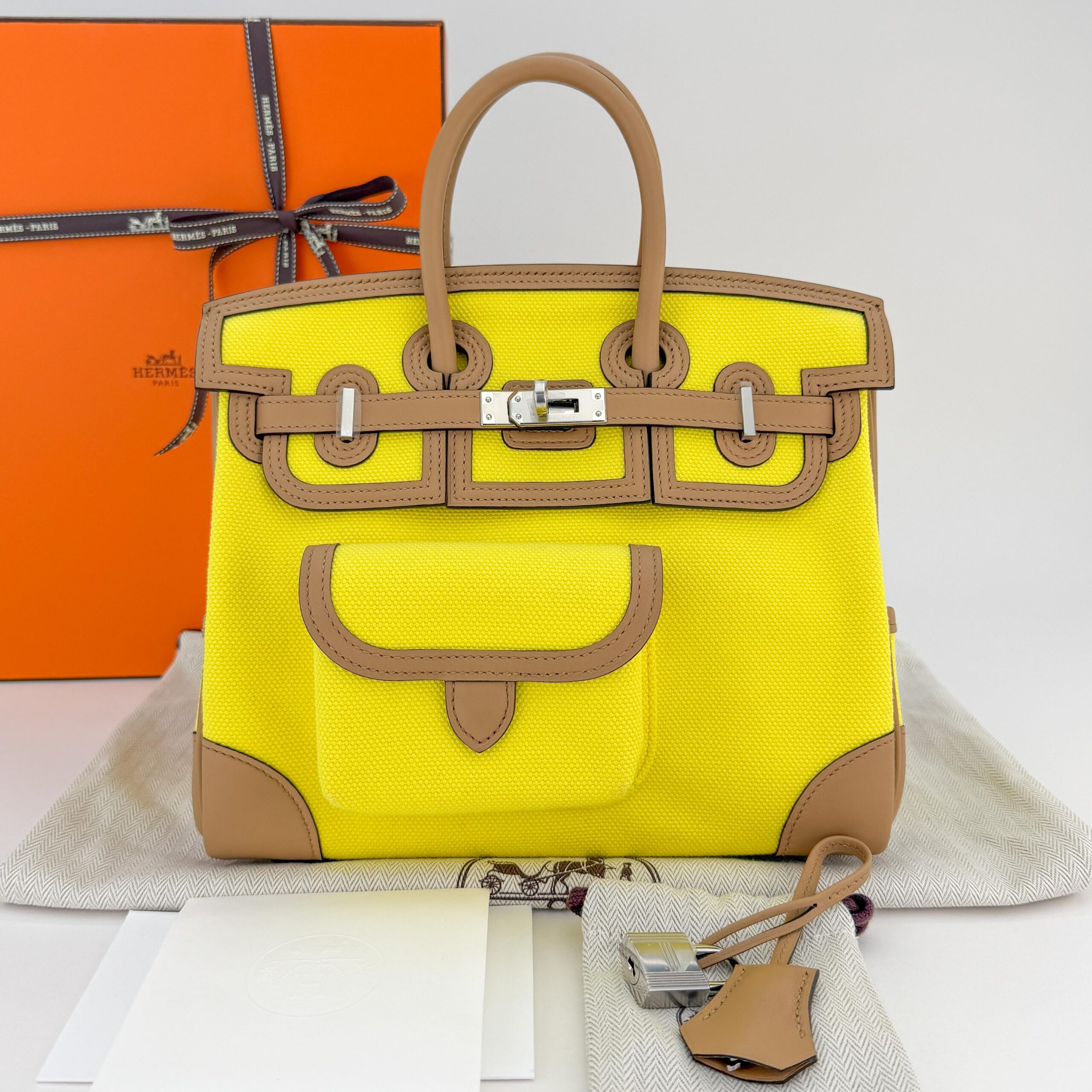 Hermes Birkin 25 Retourne Swift/H Toile Sesame Palladium Hardware U Stamp 2022
