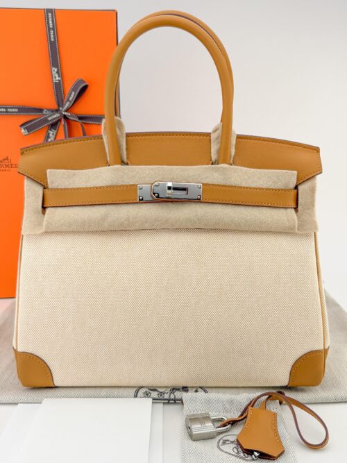 Hermes Birkin 30 Retourne Swift/H Toile Sesame Palladium Hardware G Stamp 2026