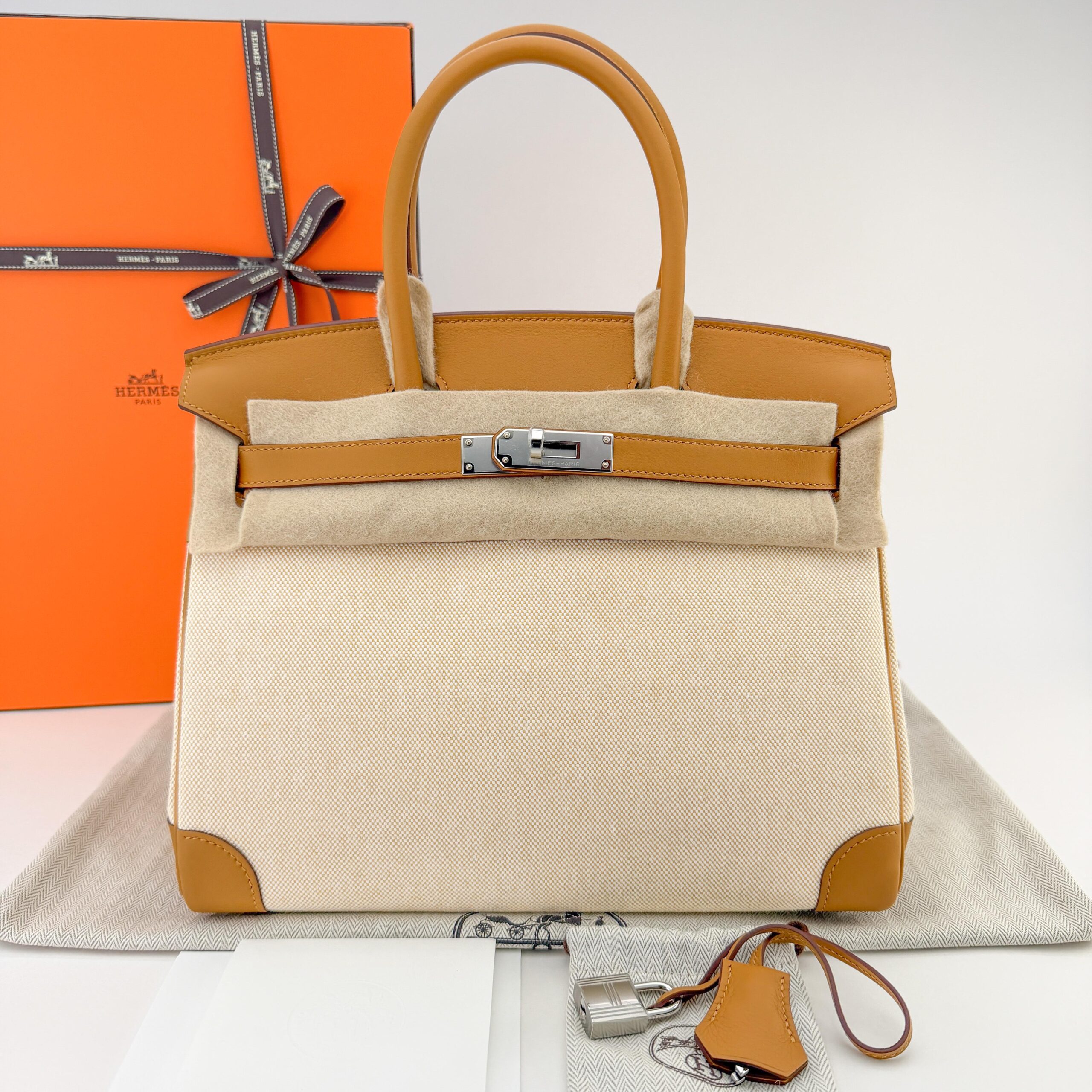 Hermes Birkin 30 Retourne Swift/H Toile Sesame Palladium Hardware G Stamp 2026