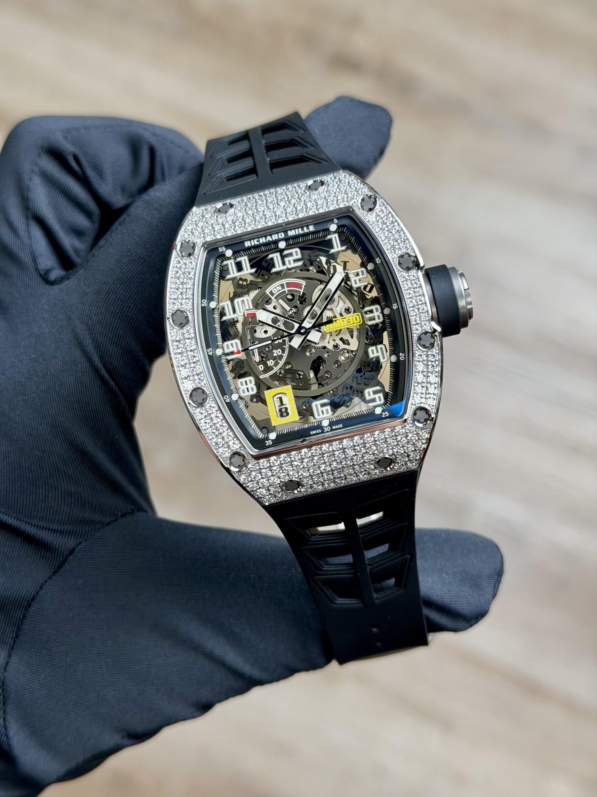 Richard Mille RM030 2023 White Gold Diamond Black Strap RM3030