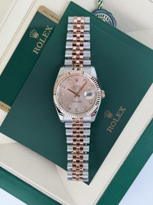 Rolex Datejust 36mm Rose Pink Diamond Fluted Jubilee Open Dated 116231