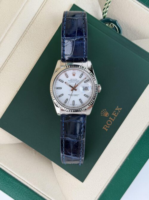 Rolex Datejust 36mm White Index Fluted Alligator Strap Watch&Box 116139