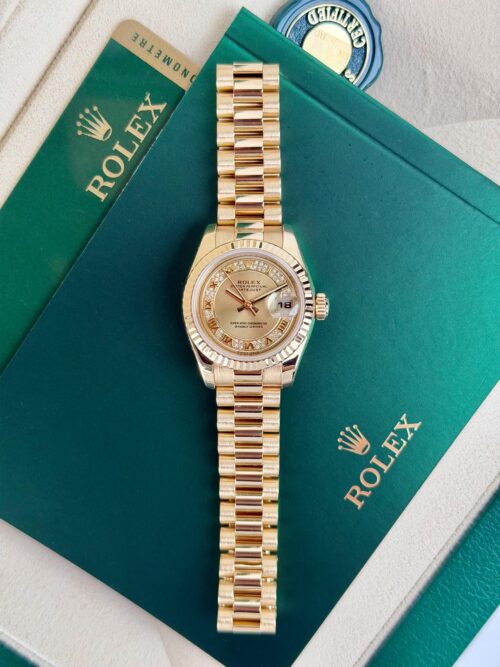 Rolex Datejust 26mm 2010 Champagne Roman Diamond Set Fluted President 179178