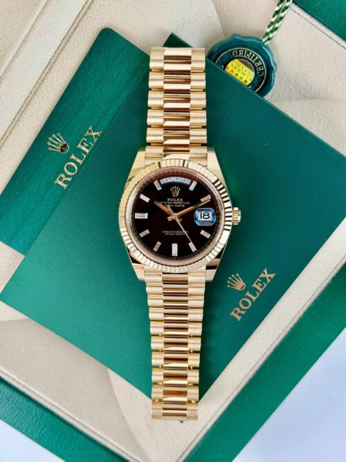 Rolex Day-Date 40mm UNWORN 2026 Black Baguette Diamond President Wood 228238