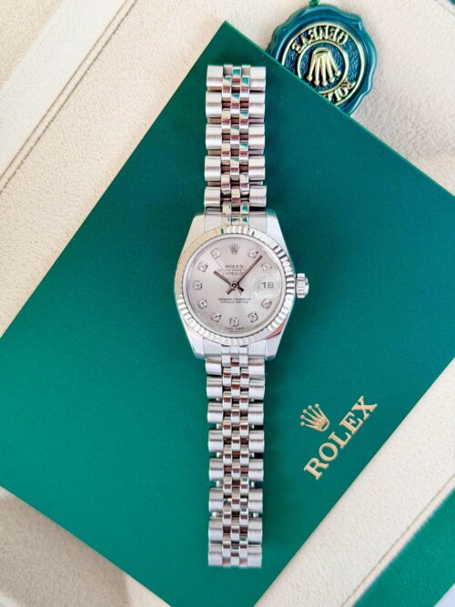 Rolex Datejust 26mm Silver Diamond Dial Fluted Jubilee Watch&Box 179174
