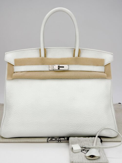 Hermes Birkin 35 Retourne Togo White Palladium Hardware A Stamp