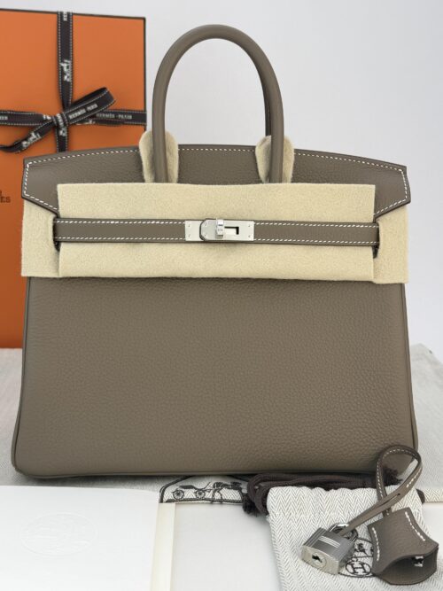 Hermes Birkin 25 Retourne Togo Etoupe Palladium Hardware K Stamp Unworn