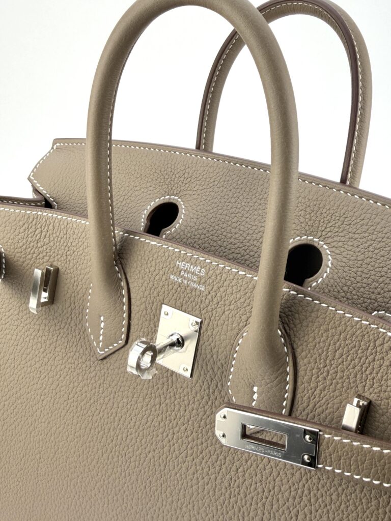 Hermes Birkin 25 Retourne Togo Etoupe Palladium Hardware K Stamp Unworn