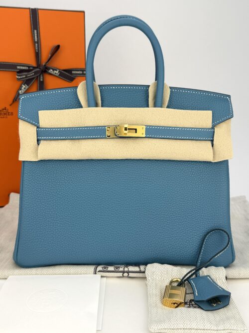 Hermes Birkin 25 Togo New Blue Jean Gold Hardware W Stamp Unworn