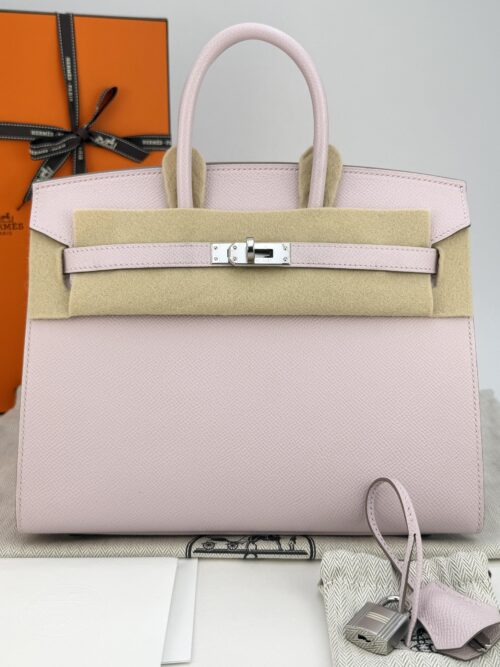 Hermes Birkin 25 Sellier Epsom Mauve Pale Palladium Hardware W Stamp Excellent