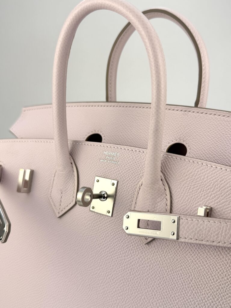 Hermes Birkin 25 Sellier Epsom Mauve Pale Palladium Hardware W Stamp Excellent