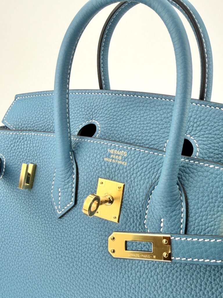 Hermes Birkin 25 Togo New Blue Jean Gold Hardware W Stamp Unworn