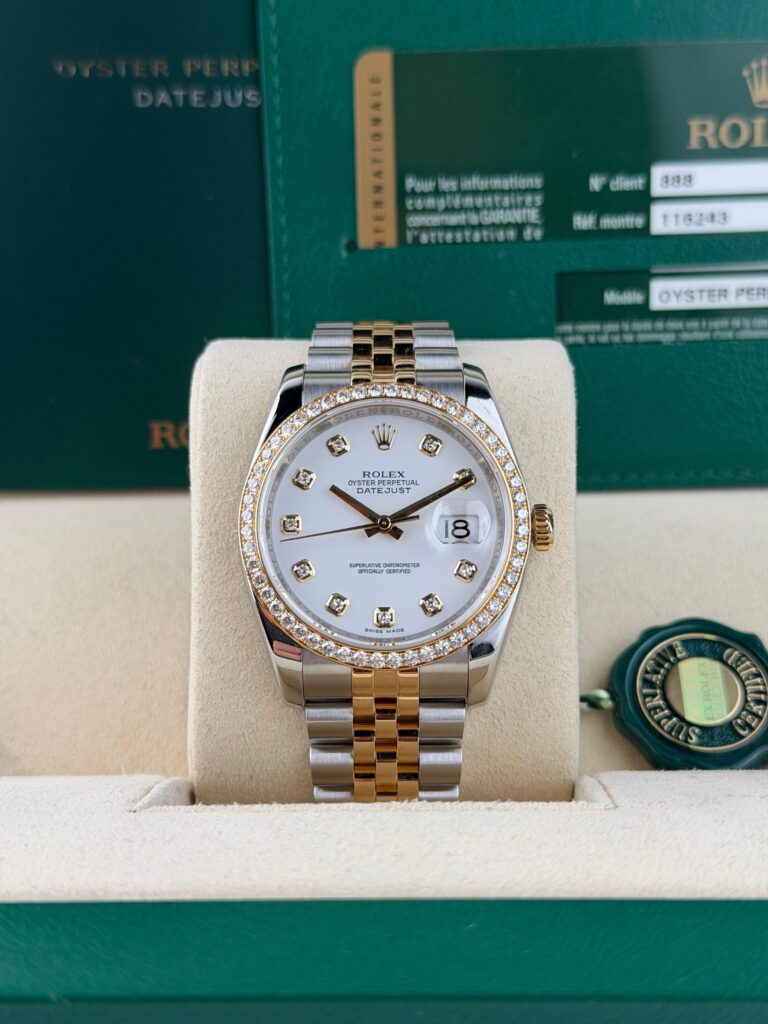 Rolex Datejust 36mm 2011 White Diamond Bezel Jubilee 116243