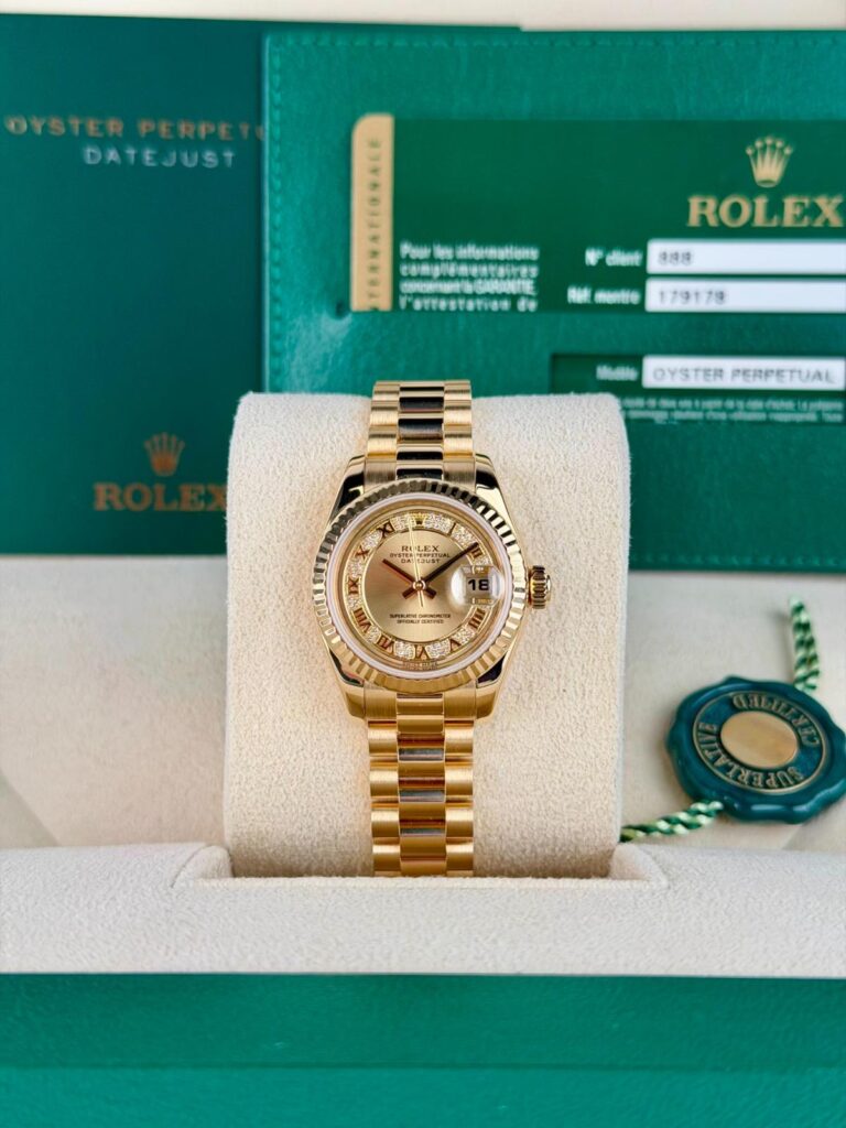 Rolex Datejust 26mm 2010 Champagne Roman Diamond Set Fluted President 179178