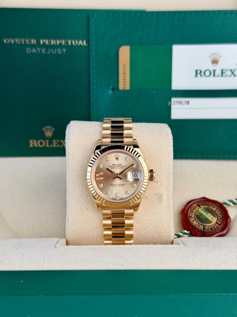 Rolex Datejust 28mm 2018 Champagne Star Diamond Fluted President 279178