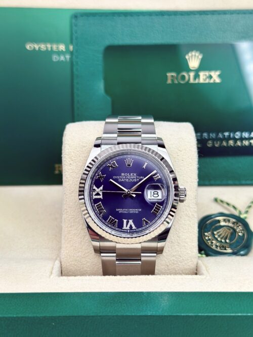 Rolex Datejust 36mm UNWORN 2026 Aubergine Purple Roman VIIX Diamd Oyster 126234