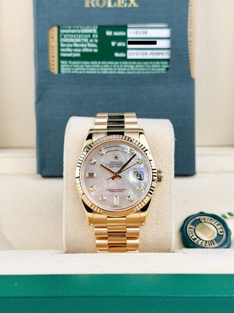 Rolex Day-Date 36mm MOP Pearl Diamond Fluted President M Serial 118238