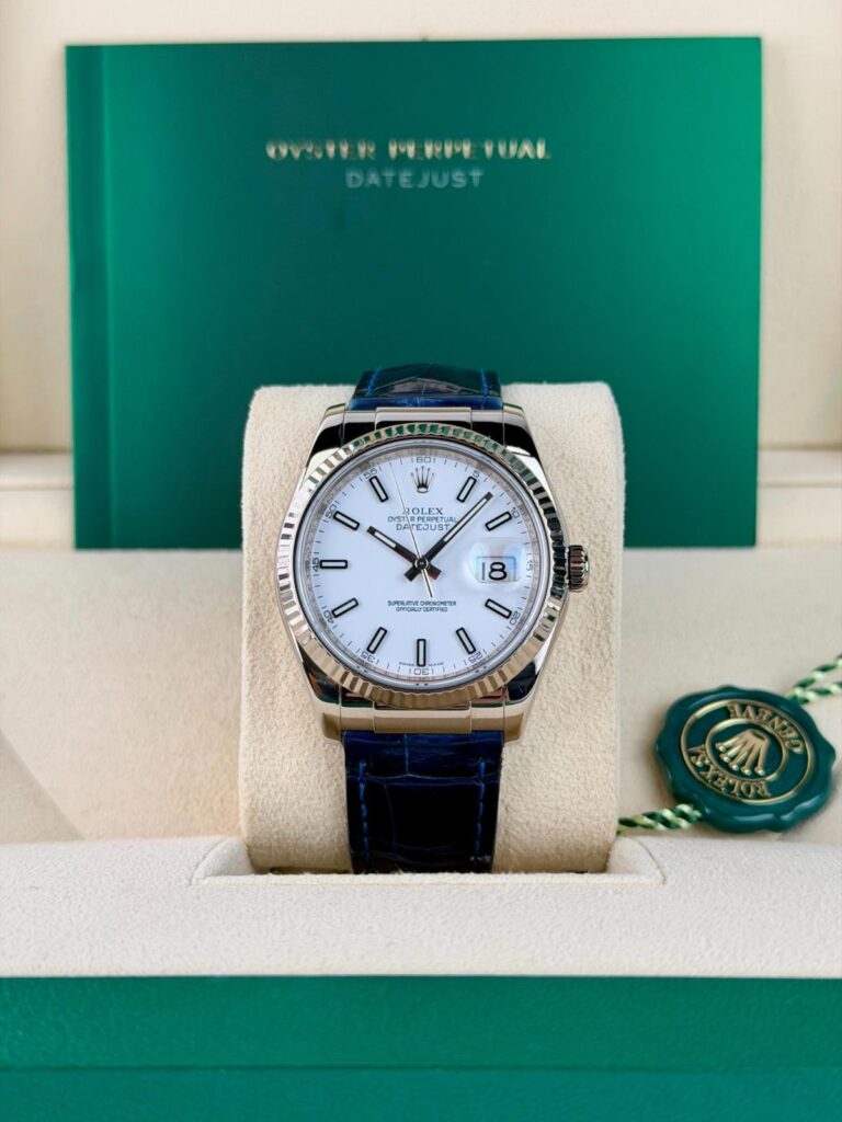 Rolex Datejust 36mm White Index Fluted Alligator Strap Watch&Box 116139