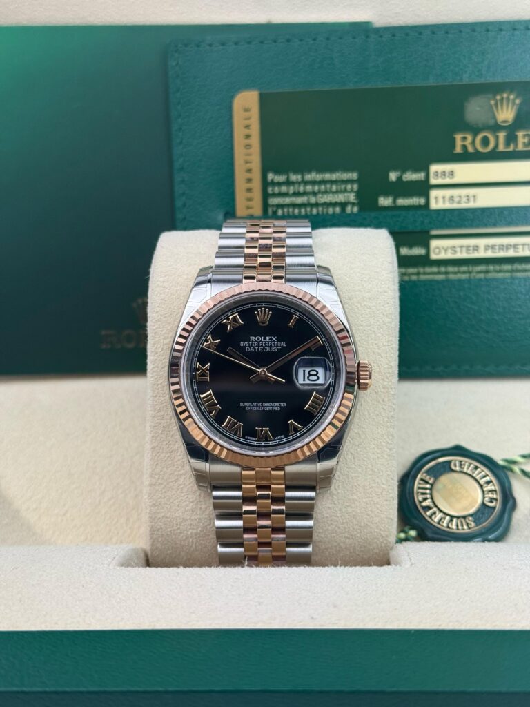 Rolex Datejust 36mm 2011 Black Roman Fluted Jubilee 116231