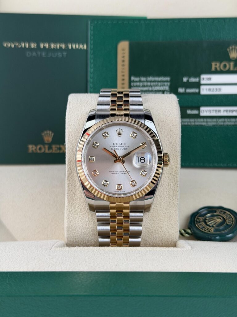 Rolex Datejust 36mm 2014 Silver Diamond Fluted Jubilee 116233