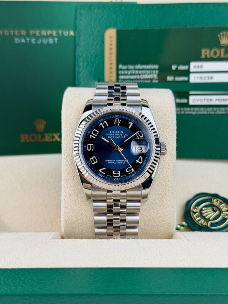 Rolex Datejust 36mm 2012 Blue Arabic Fluted Jubilee 116234
