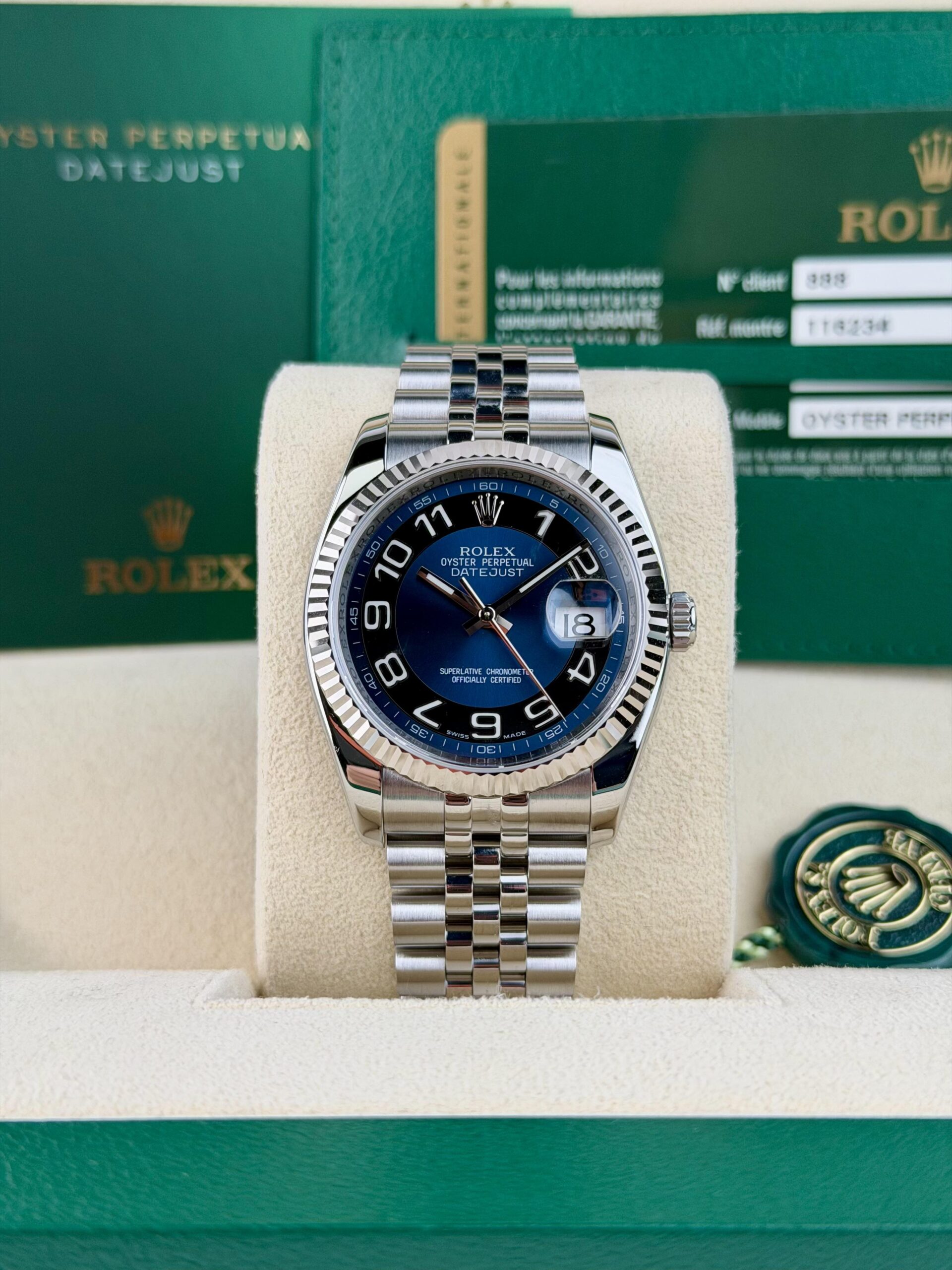 Rolex Datejust 36mm 2012 Blue Arabic Fluted Jubilee 116234