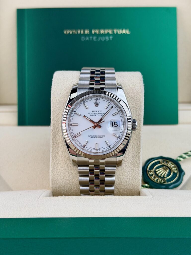 Rolex Datejust 36mm White Index Fluted Jubilee Watch&Box 116234