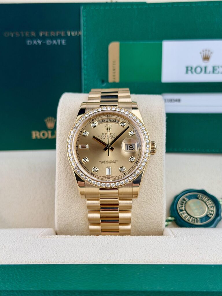 Rolex Day-Date 36mm 2016 Champagne Baguette Diamond President 118348