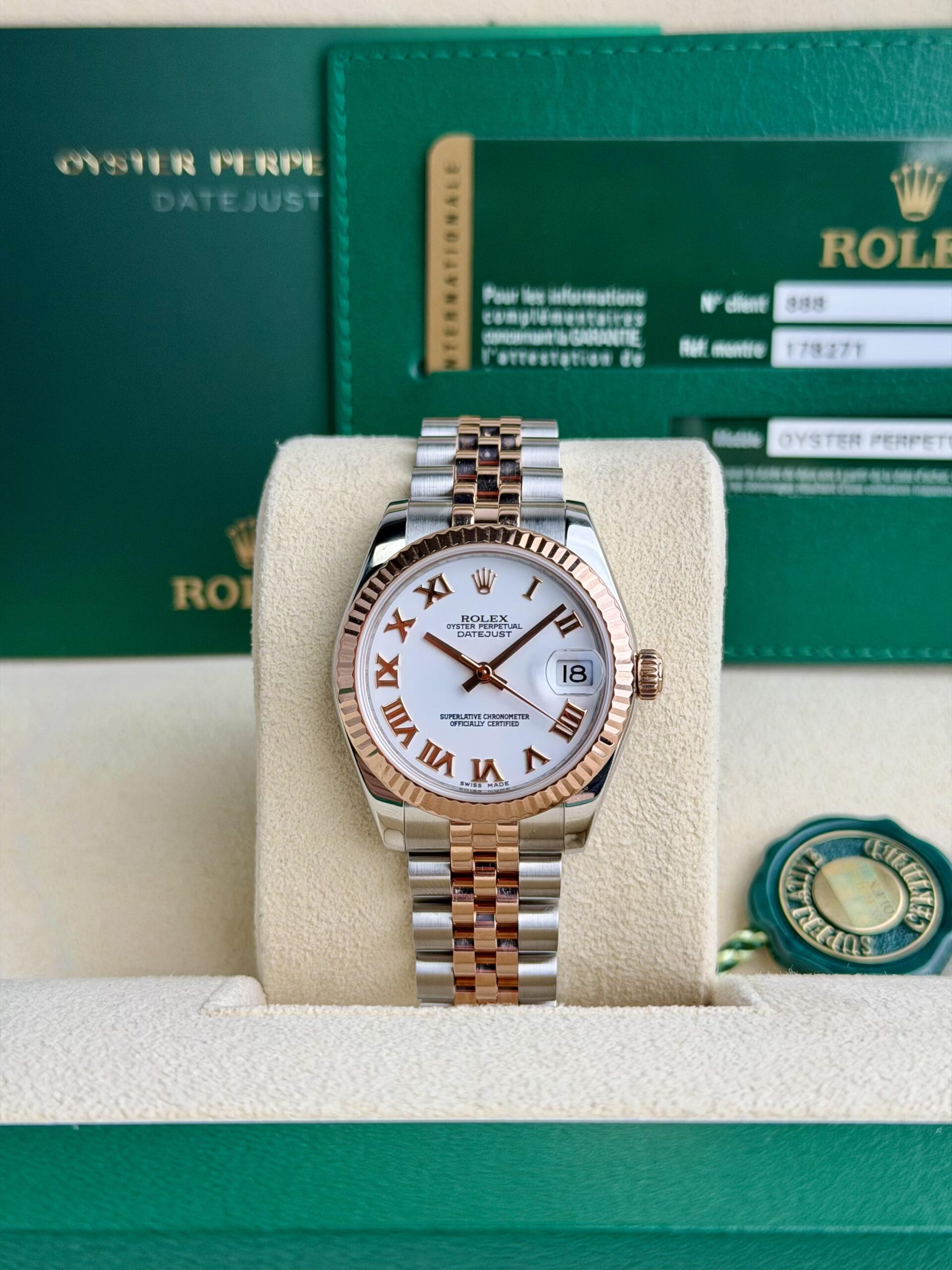 Rolex Datejust 31mm 2015 White Roman Fluted Jubilee 178271