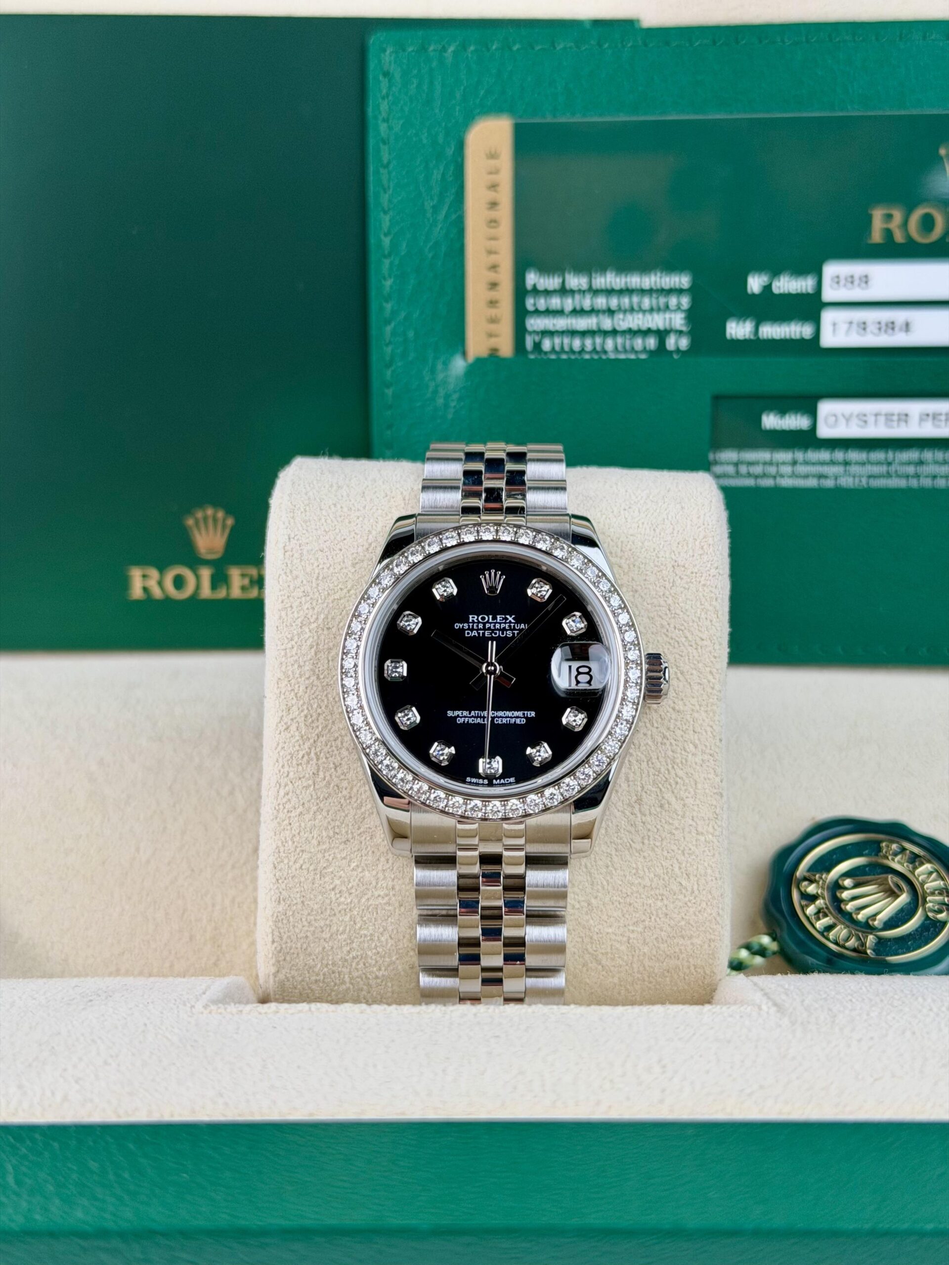 Rolex Datejust 31mm 2015 Black Diamond Bezel Jubilee 178384RBR