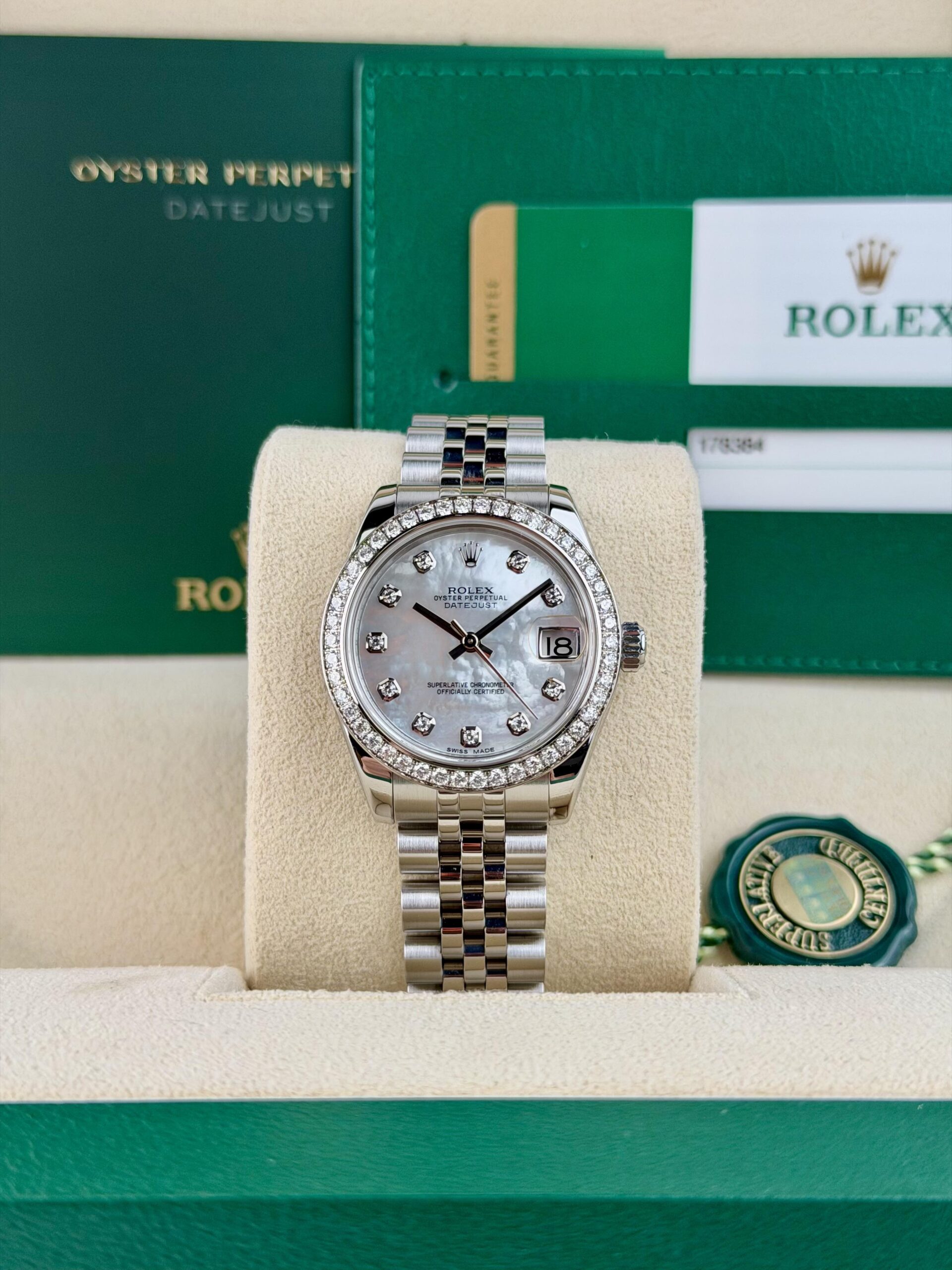 Rolex Datejust 31mm 2016 MOP Pearl Diamond Bezel Jubilee 178384RBR