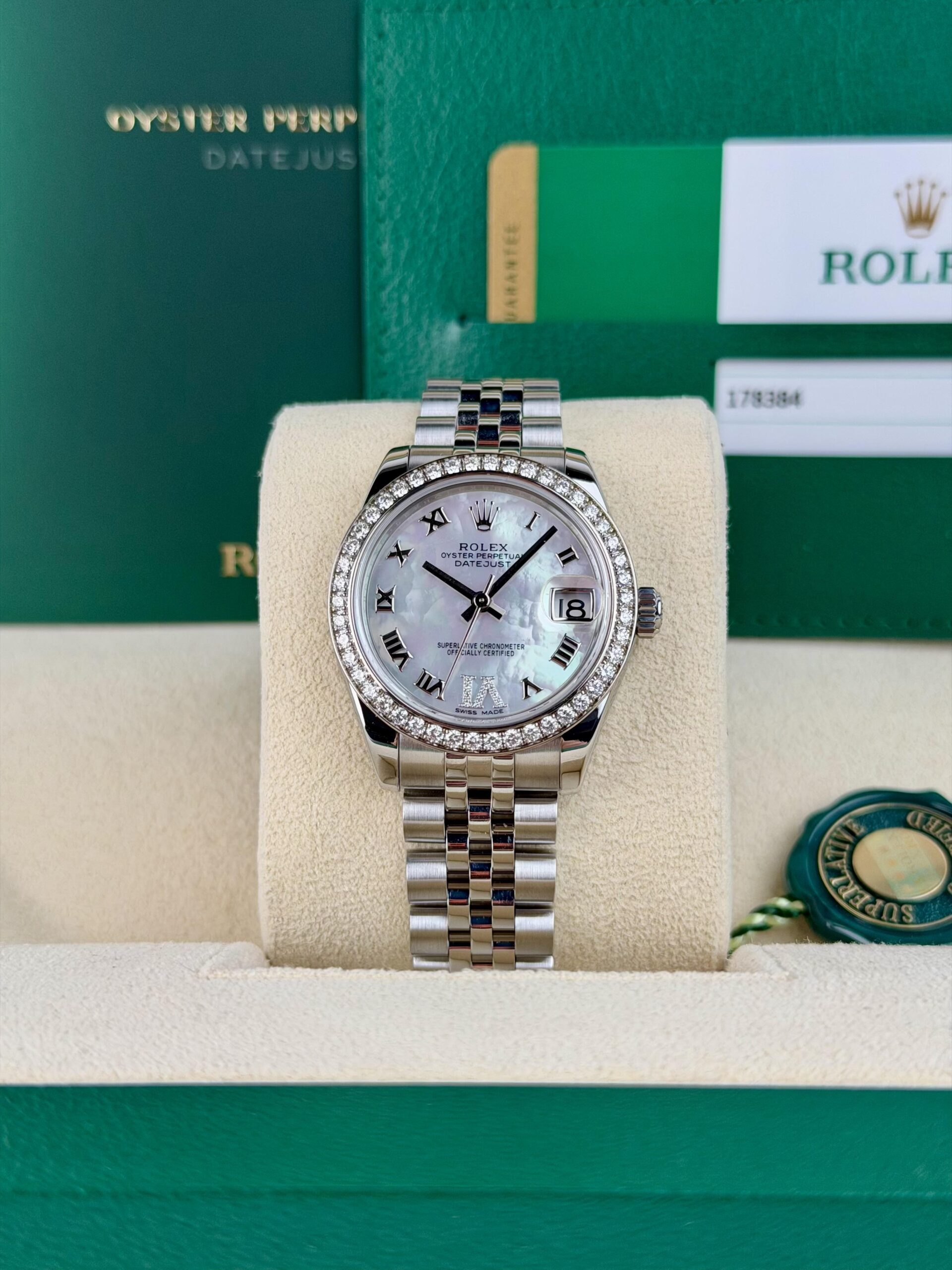 Rolex Datejust 31mm 2019 MOP Pearl Roman VI Diamond Bezel Jubilee 178384RBR