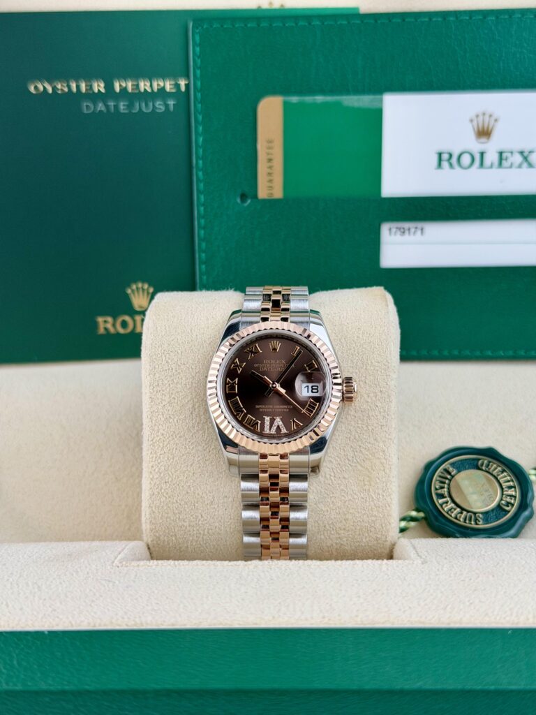 Rolex Datejust 26mm 2015 Chocolate Brown Roman VI Diamond Fluted Jubilee 179171