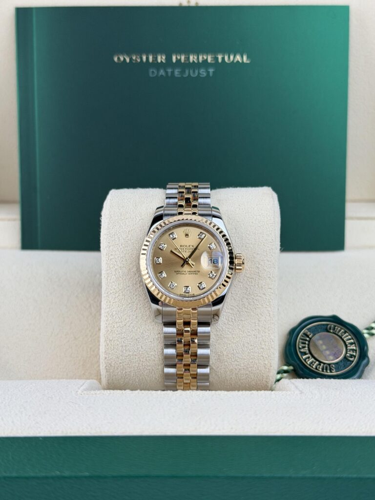 Rolex Datejust 26mm Champagne Diamond Fluted Jubilee Watch&Box 179173