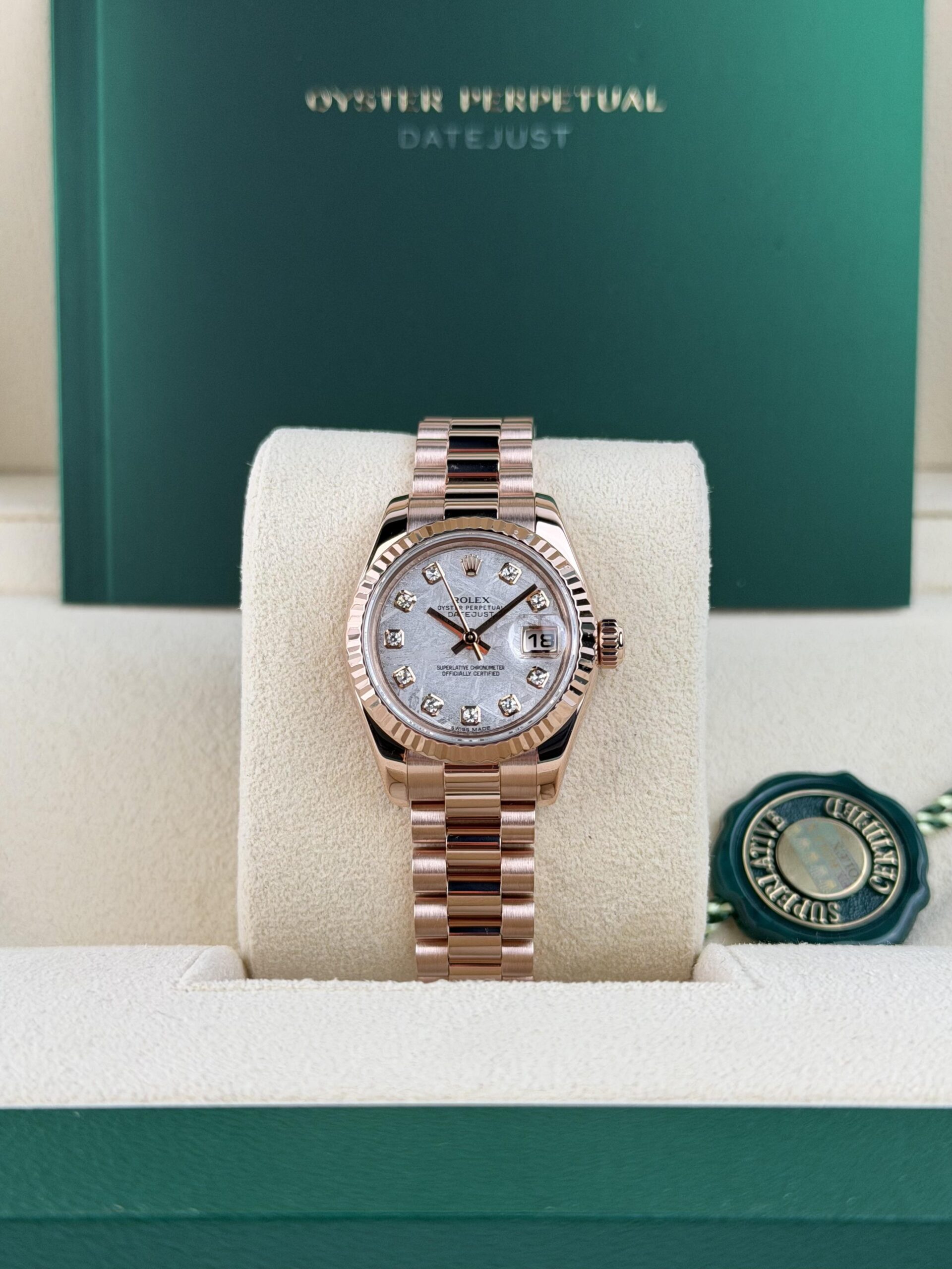 Rolex Datejust 26mm Meteorite Diamond Fluted President Preowned Watch&Box 179175