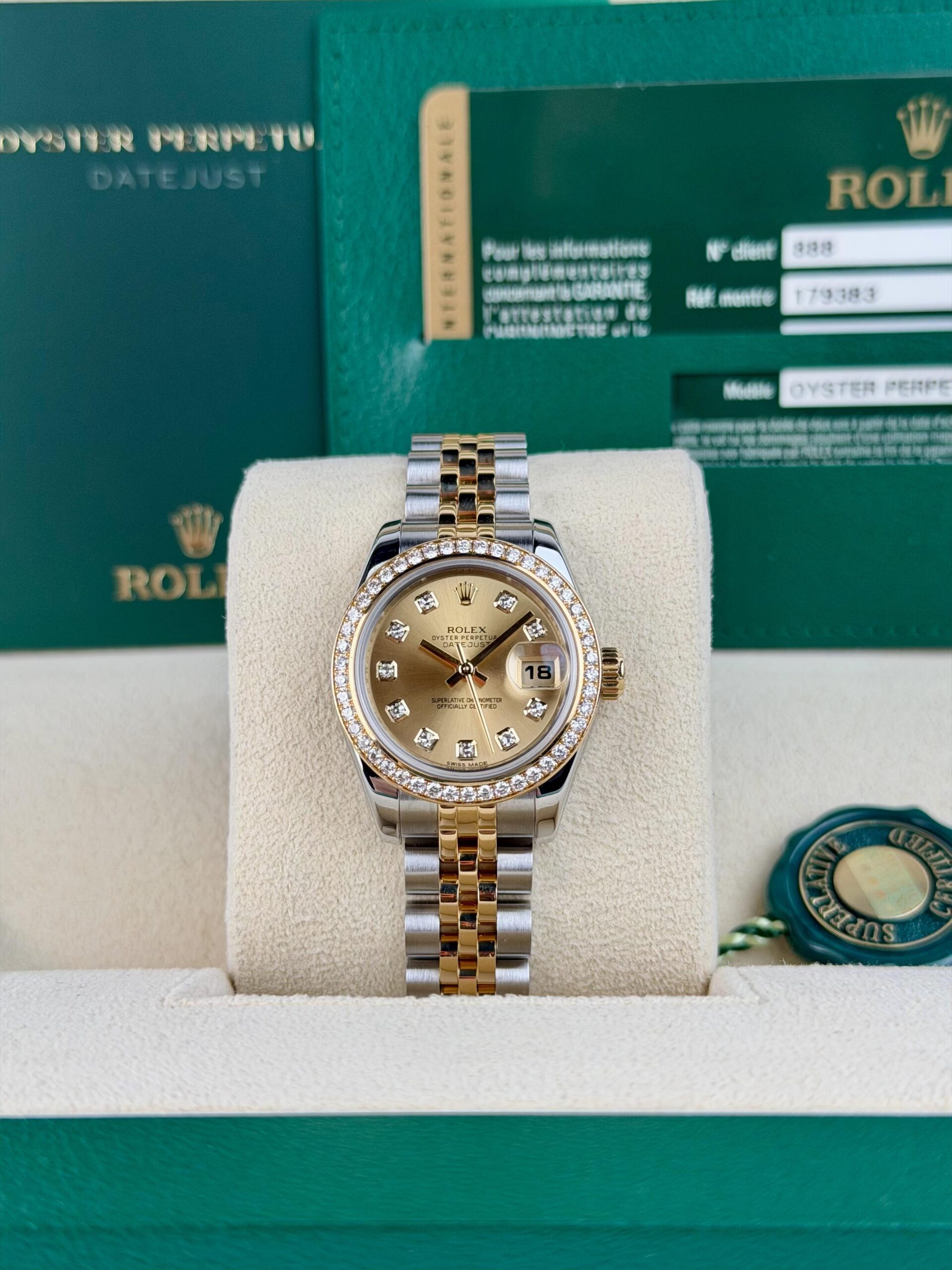 Rolex Datejust 26mm 2014 Champagne Diamond Bezel Jubilee 179383