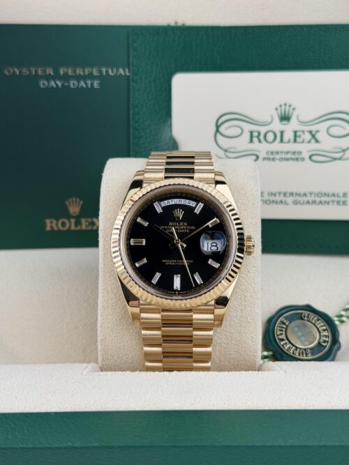 Rolex Day-Date 40mm 2025 Black Baguette Diamond Fluted President CPO 228238