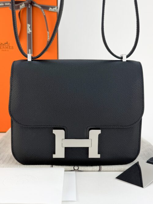Hermes Mini Constance 18 Sellier Epsom Black/Noir Palladium W Stamp Excellent