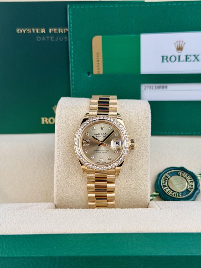 Rolex Datejust 28mm 2017 Champagne Star Diamond XI Bezel President 279138