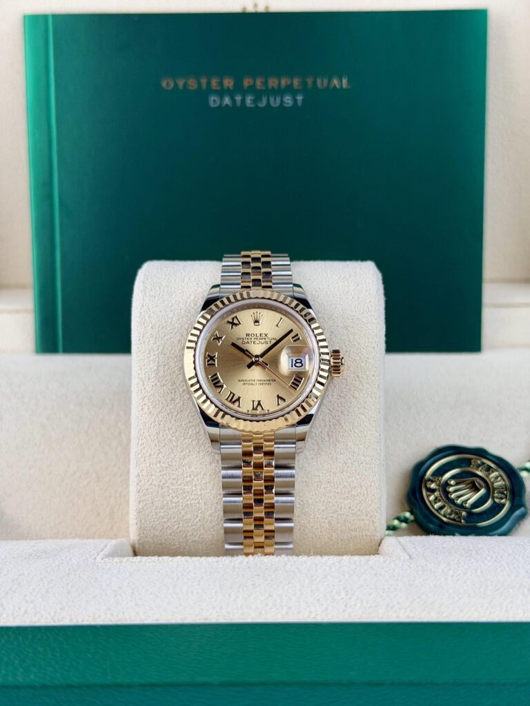 Rolex Datejust 28mm Champagne Roman Fluted Jubilee Watch&Box 279173
