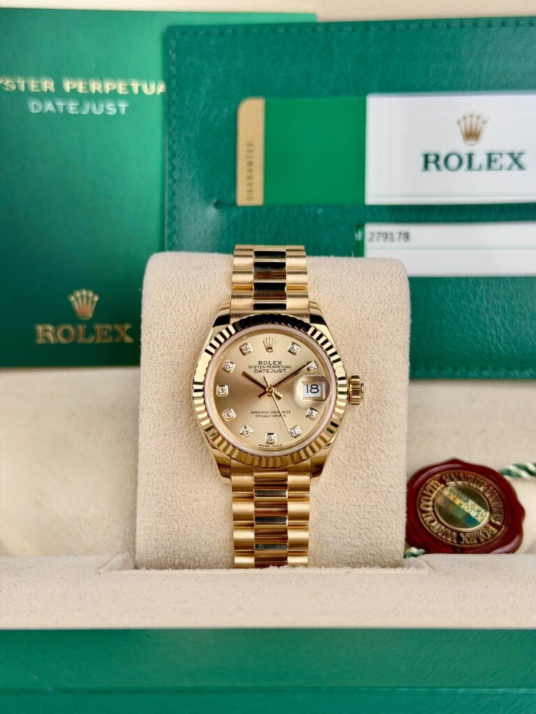 Rolex Datejust 28mm 2019 Champagne Diamond Fluted President 279178