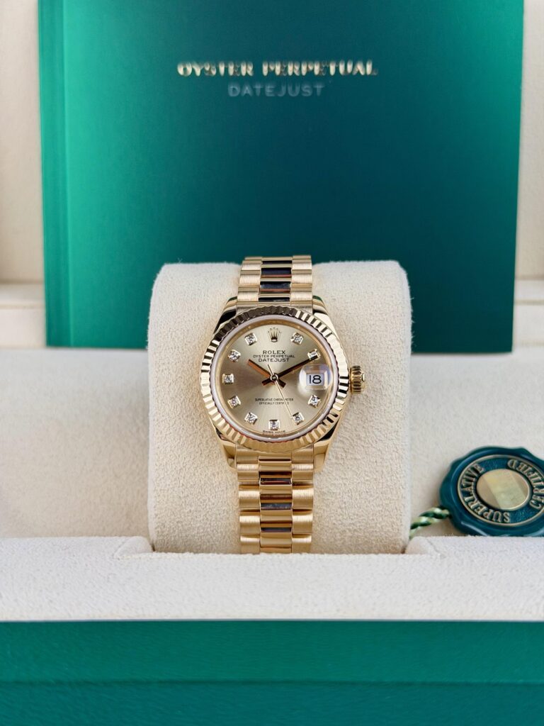 Rolex Datejust 28mm Champagne Diamond Fluted President Watch&Box 279178